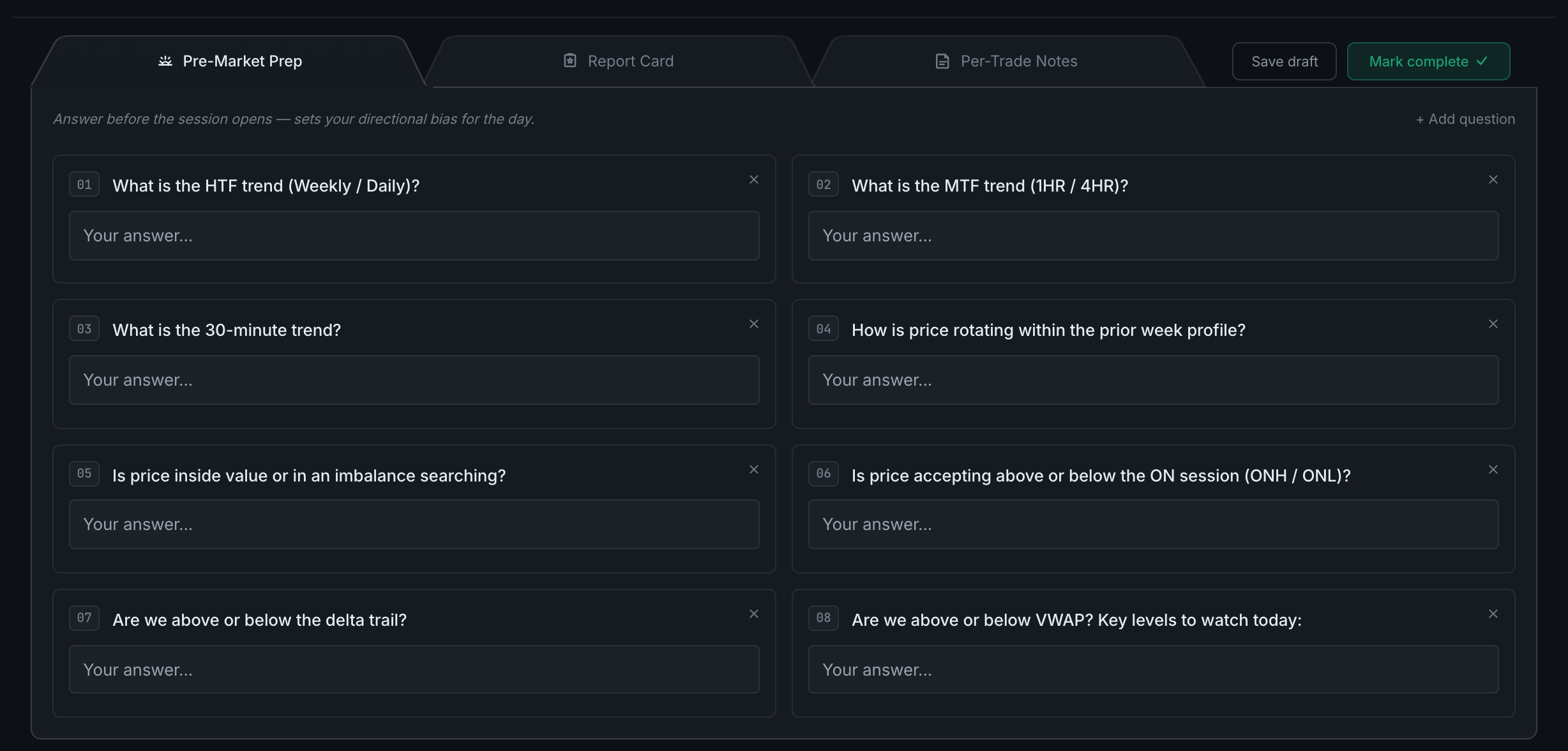 the debrief's three tabs