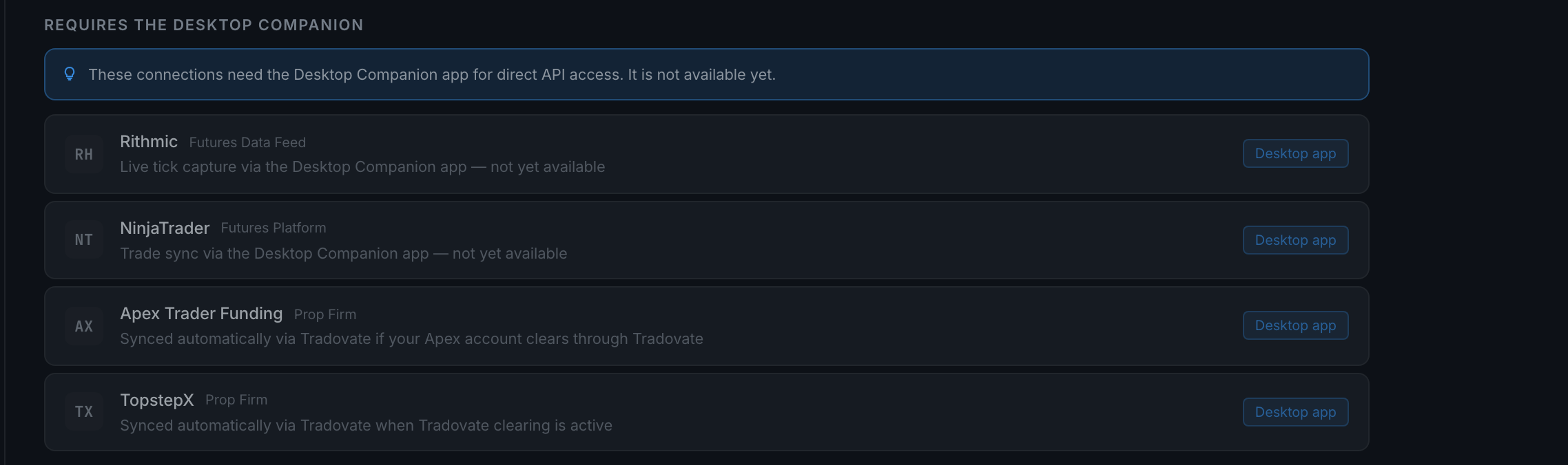 the connections that wait on the desktop companion, each marked in place rather than hidden