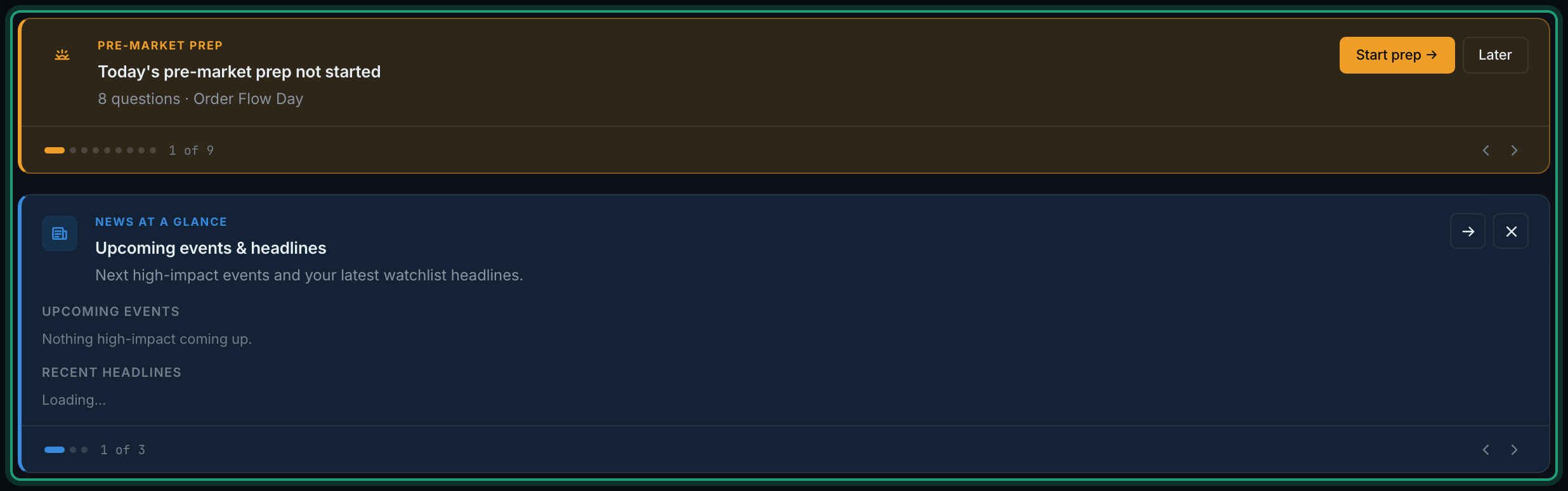 the urgent stack on top and the blue notification carousel below it, each with its own counter
