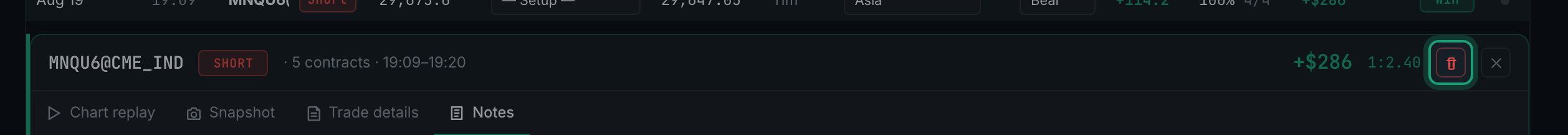 the red trash icon in the detail panel header