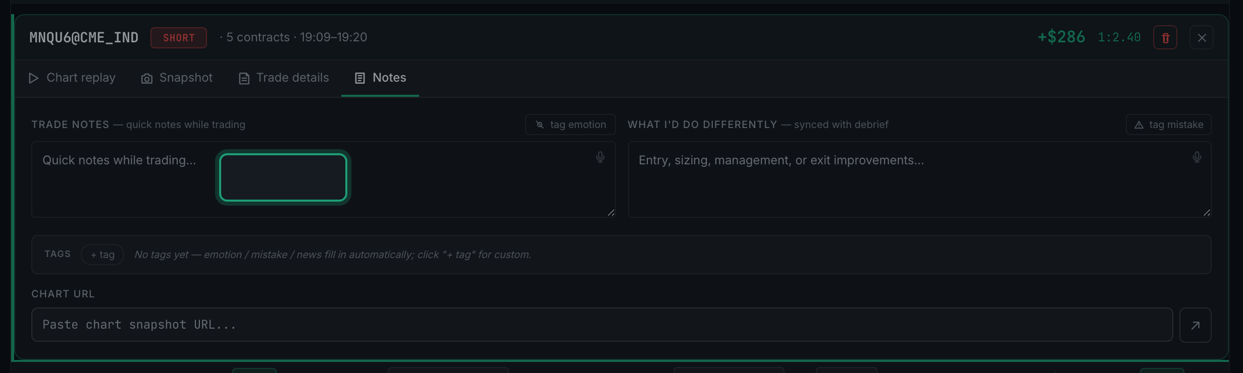 the Trade details tab selected in the detail panel