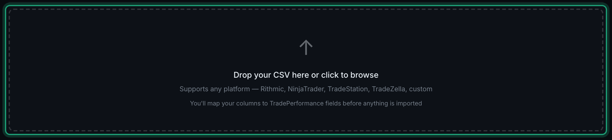 the CSV drop zone on the Import / Export tab
