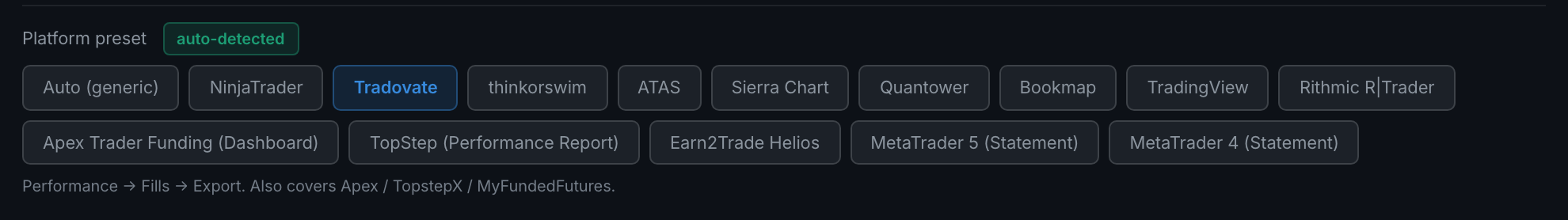 the platform preset row with a preset selected