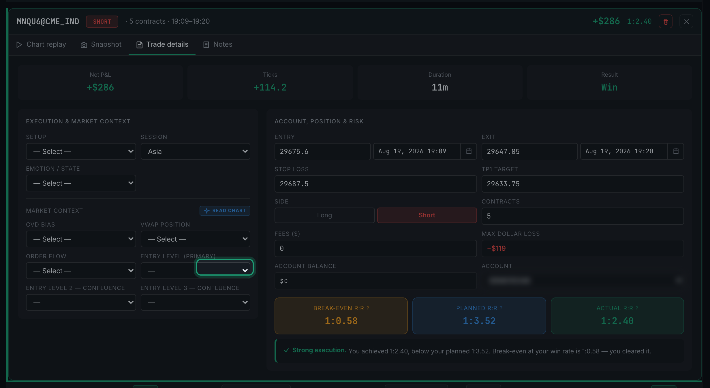 the READ CHART button on the Trade details tab