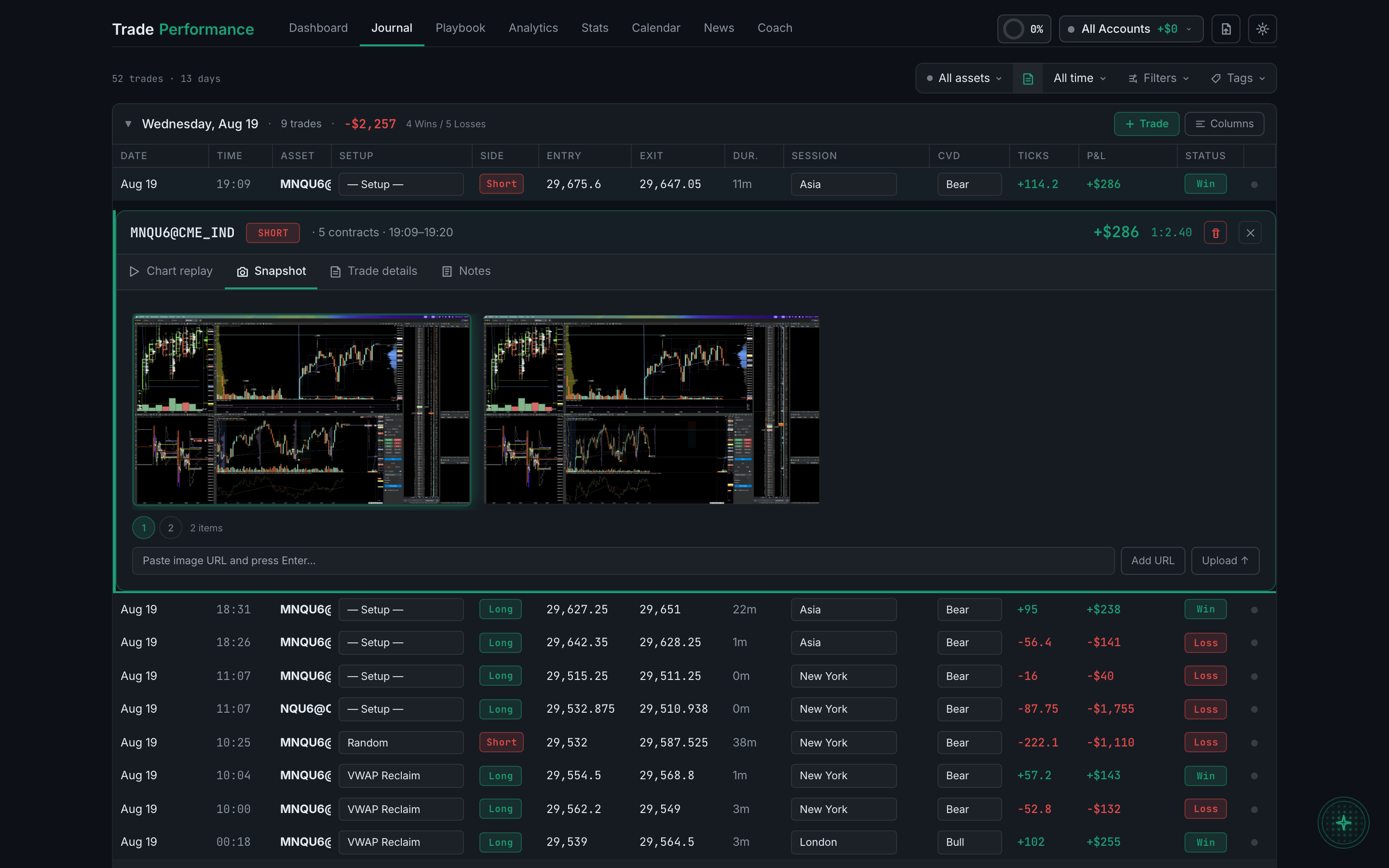 the Snapshot tab in a browser, listing stills only